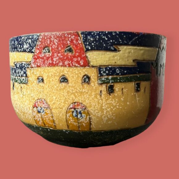 🪆 VTG HAND MADE PAINTED CARVED WOOD DISH BOWL DECORATIVE ACCENT SOUVENIR - Picture 2 of 6